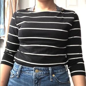 Black and White striped quarter sleeve body suit
